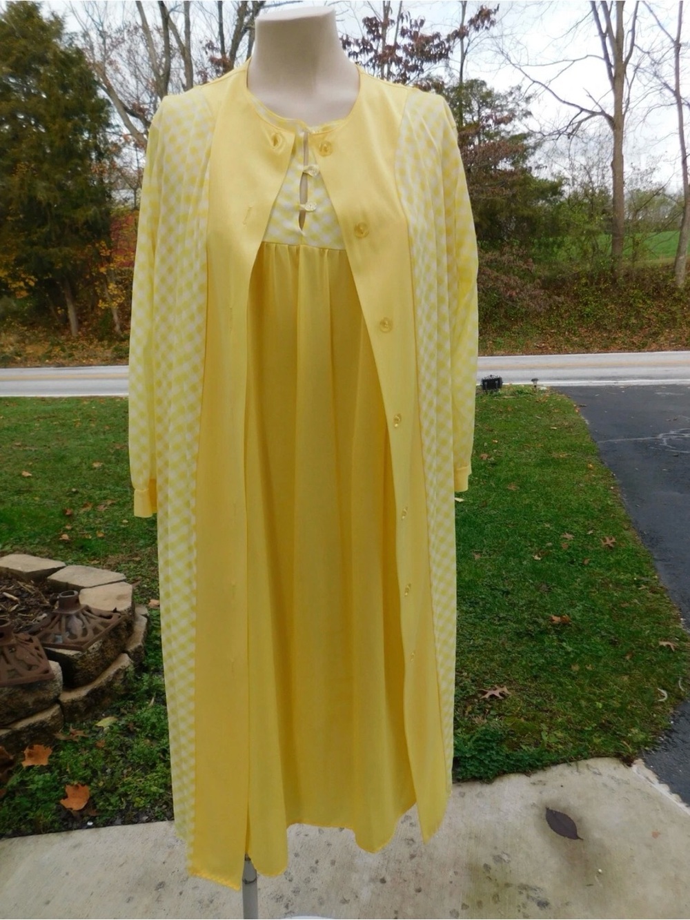 Sunny Yellow Women's Long Nightgown and Matching Robe Set